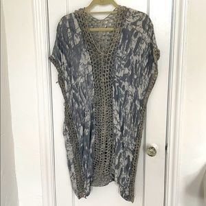 ANTHROPOLOGIE grey tie dye silk and crochet tunic
